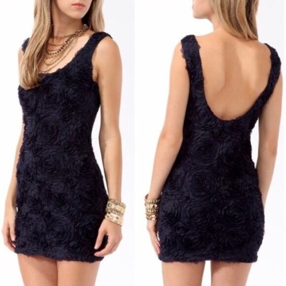 Forever 21 Dresses & Skirts - Forever 21 bodycon cocktail mini rosette dress navy tulle chiffon ROSE Small S